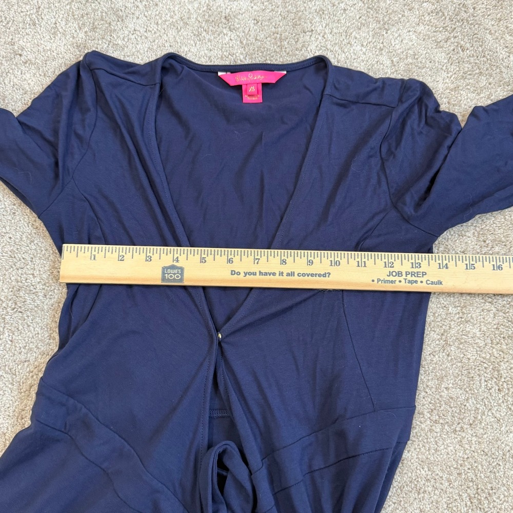 Lilly Pulitzer Navy Blue Ruffle Wrap Dress XS 3/4 Bell Sleeve V-Neck Jersey - Picture 11 of 12